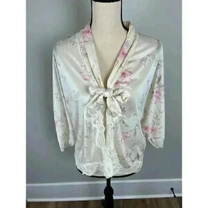 Vtg 70's 80's JCPenney Union Tag Cropped Robe Tie Floral Lace Coquette Women's L